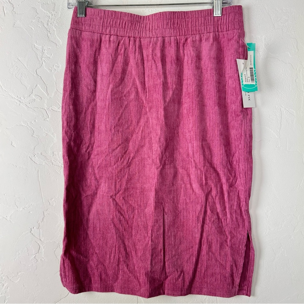 Margaret M Stitch Fix Skirt Bellamy Corduroy Midi Solid Dark Pink Ribbed Pull On